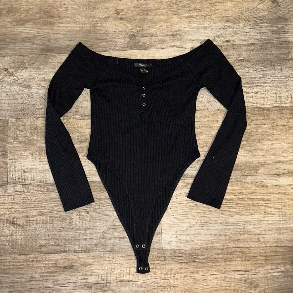 Forever 21 Ribbed Long Sleeve Off Shoulder Bodysuit Medium